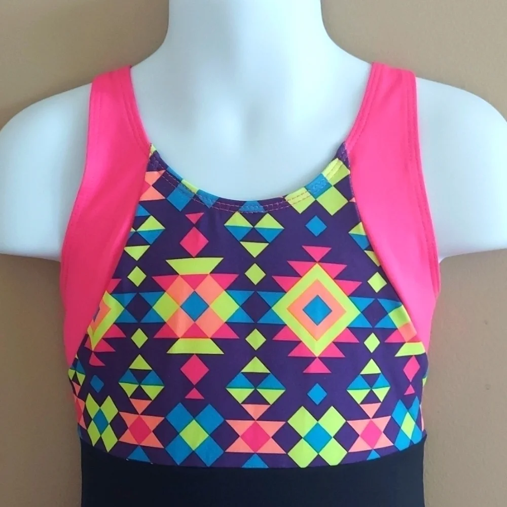 Circo bow Leotard Dance Gymnastics Cheer - multicolor black pink - sz S (6/6X)
